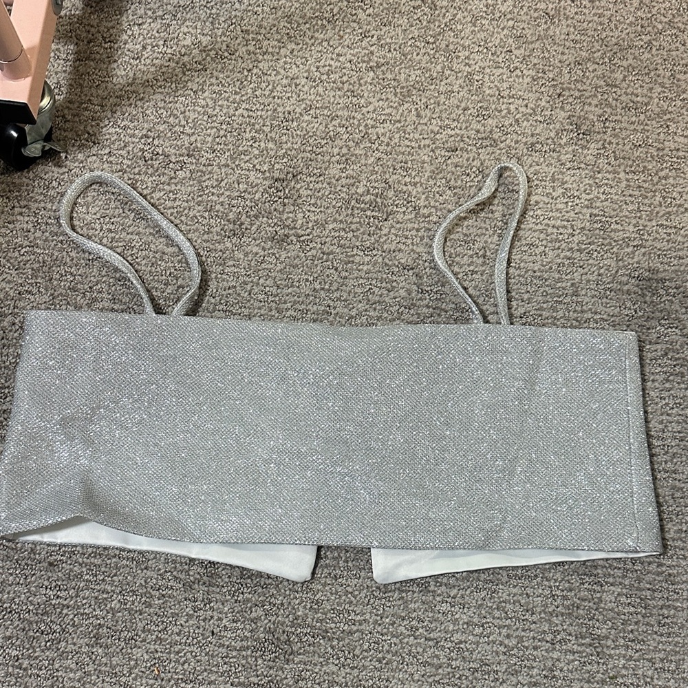 Sparkle Silver Crop Top with Thin Straps